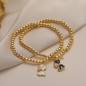 Fashion Beaded Bracelet Copper Gold Plated Cute Animal Puppy Elephant Enamel Charm Micro Pave Zircon Jewelry For Women