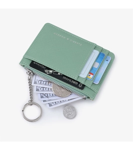 Mint green crossgrain card holder wallet showing card slots and zipper compartment