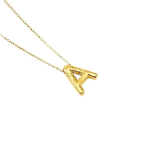 Collier en acier titane plaqué or 18 carats avec pendentif lettre A effet bambou