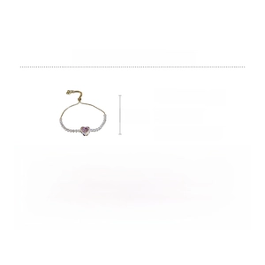 Detail showing pink heart zircon bracelet in copper gold finish with adjustable slider