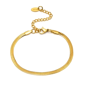 Minimalist gold stainless steel snake chain bracelet with K18 engraving and adjustable clasp