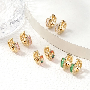 Baguette Cut Zircon Huggie Hoop Earrings Copper Gold Plated Geometric Hollow Design For Women Elegant Chic Jewelry