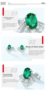 Detailed macro view of fan-shaped S925 silver earrings with emerald green gemstones