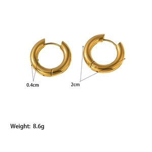 Polished 18k gold plated 4mm thick stainless steel hoop earrings with 2cm diameter