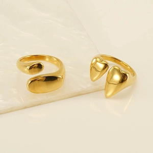 Elegant 18k gold plated stainless steel open rings with heart and oval minimalist designs