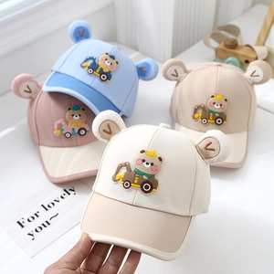 Cartoon bear baby baseball cap with plush ears for kids aged 2 to 6 years old