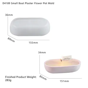 Macro view of boat-shaped silicone mold for candle making with detailed size measurements