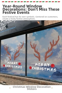 Detail of Christmas reindeer antler window sticker with Merry Christmas typography and red balls