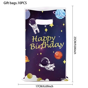 Set of 10 astronaut themed birthday gift bags for kids party favors measuring 25x17cm
