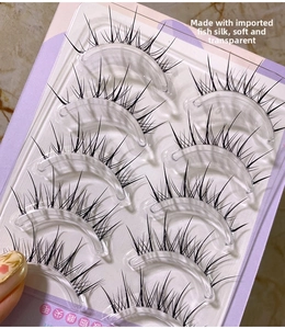 Detail view of 9 pairs of natural sunflower false eyelashes with transparent bands