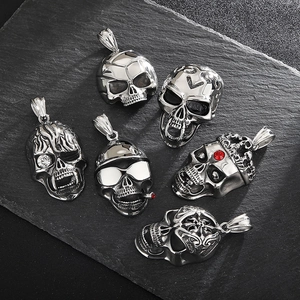Gothic silver stainless steel skull pendants with rhinestone mask details for men