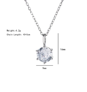 Detailed view of silver necklace with cubic zirconia pendant size 16mm x 9mm