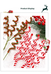 Detail of red white and green spiral candy cane sticks for Christmas tree DIY decor