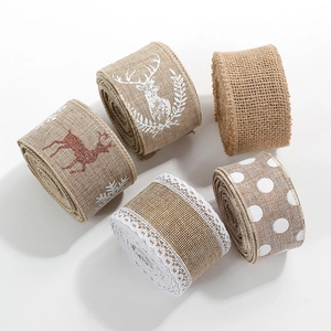 Christmas Burlap Ribbon Festive Elk Snowflake Pattern For Gift Wrapping DIY Crafts Rustic Tree Decoration Wrapping Accessory