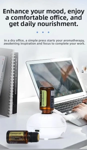 Desktop waterless aromatherapy diffuser with 15ml essential oil bottles in office setting