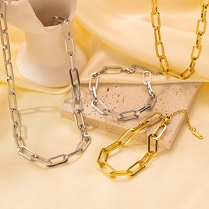 Minimalist Stainless Steel Paperclip Link Chain Necklace For Women Hip Hop Thick Clavicle Chain Jewelry