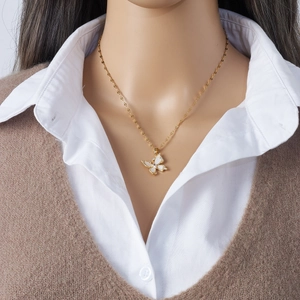 Gold-plated titanium steel necklace featuring a butterfly pendant with shell inlay
