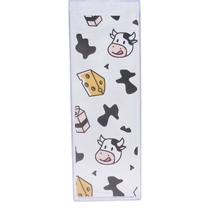 Minimalist square clear milk box glass with cute cartoon cow patterns and 500ml capacity