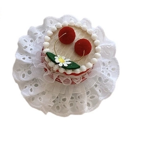 Cute cherry cake birthday headband with white lace and strawberry hat for photo props