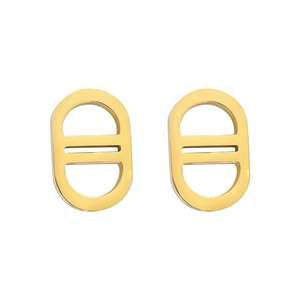 Minimalist gold titanium steel oval hollow stud earrings with a polished finish