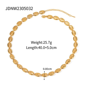 Gold-plated stainless steel shell-link chain necklace with adjustable lobster clasp