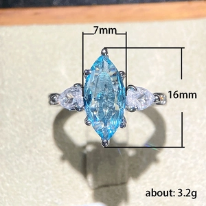Copper marquise cut light blue zircon wedding ring with side stones for women 3.2g