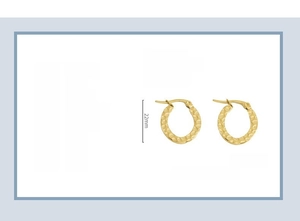 Detailed view of oval hammered earrings with 22x17mm dimensions and gold finish