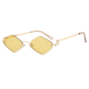 Lunettes de soleil losange à verres jaunes et monture en métal doré pour l'extérieur