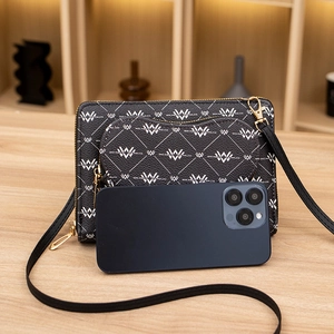 Black Wendy Venus crossbody bag with white letter print and gold zipper details