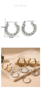 Détail de boucles d'oreilles C de 2,4cm dorées et argentées avec tissage et micro-diamants