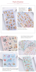 Detail view of colorful cartoon animal 3D bubble stickers for kids and DIY scrapbooking