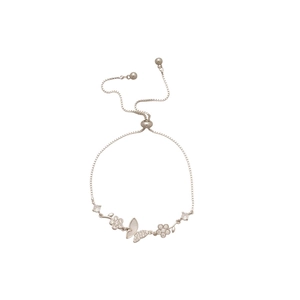Elegant silver butterfly bracelet with zircon accents and mother-of-pearl wings