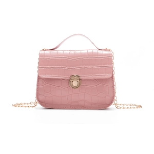 Pink crocodile pattern shoulder bag with golden metal twist lock and chain strap