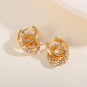 18K gold plated stainless steel hoop earrings featuring interlocking rings with zircon