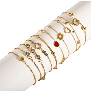 Bracelets ajustables en acier inoxydable plaqué or 18K avec breloques en zircon