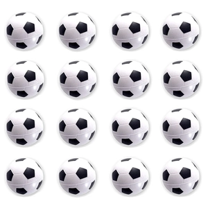 Bulk pack of 16 classic black and white PU foam soccer stress balls in a grid layout