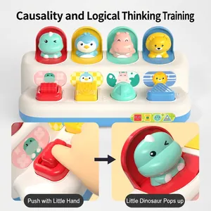 Pop-up animals educational toy box with buttons and switches for fine motor skills