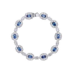 Vintage Blue Zirconia Flower Bracelet 925 Sterling Silver Geometric Chain Link Bracelet Elegant Sparkle Jewelry For Women Banquet Gift