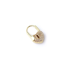 Golden heart lock earring with pave-set cubic zirconia and a polished creative design