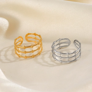 Three-layer industrial style adjustable stainless steel rings in gold and silver finish
