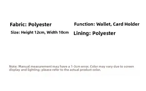 Detailed size specifications for the polyester floral wallet with 12x10cm dimensions