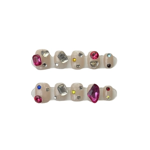 Sparkling handmade press-on nails with colorful rhinestones and gemstone decorations
