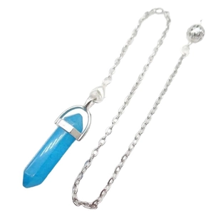 Natural light blue hexagonal crystal column pendant with a delicate silver chain