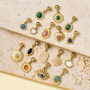 DIY stainless steel heart and evil eye pendants with natural stones in gold finish