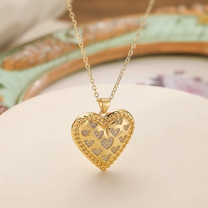 Heart Pendant Necklace Copper 18K Gold Plated Cubic Zirconia Minimalist Elegant Jewelry Gift For Women Girls