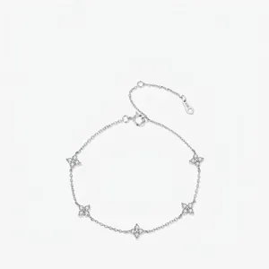 925 Sterling Silver Bracelet Sparkling Zircon Clover Charms Minimalist Jewelry Gift For Women Adjustable Chain
