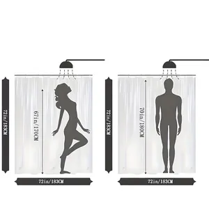 Floral shower curtain size chart showing 72x72 inch dimensions with person silhouettes