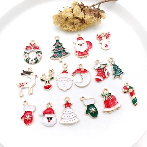 Christmas enamel alloy charms set featuring Santa Claus, reindeer, and tree for DIY jewelry