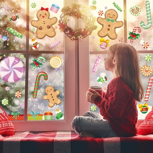Christmas window stickers with gingerbread man and candy cane festive static decals