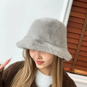 Chapeau bob en fausse fourrure grise pour femme, accessoire d'hiver doux et chaud